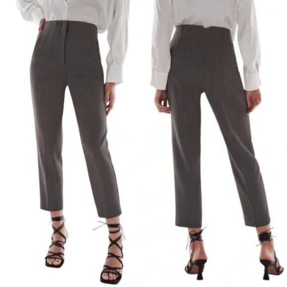 Zara High Waist Trouser Pants Size L Gray Tapered Leg Ankle Work Office Preppy - Picture 15 of 15